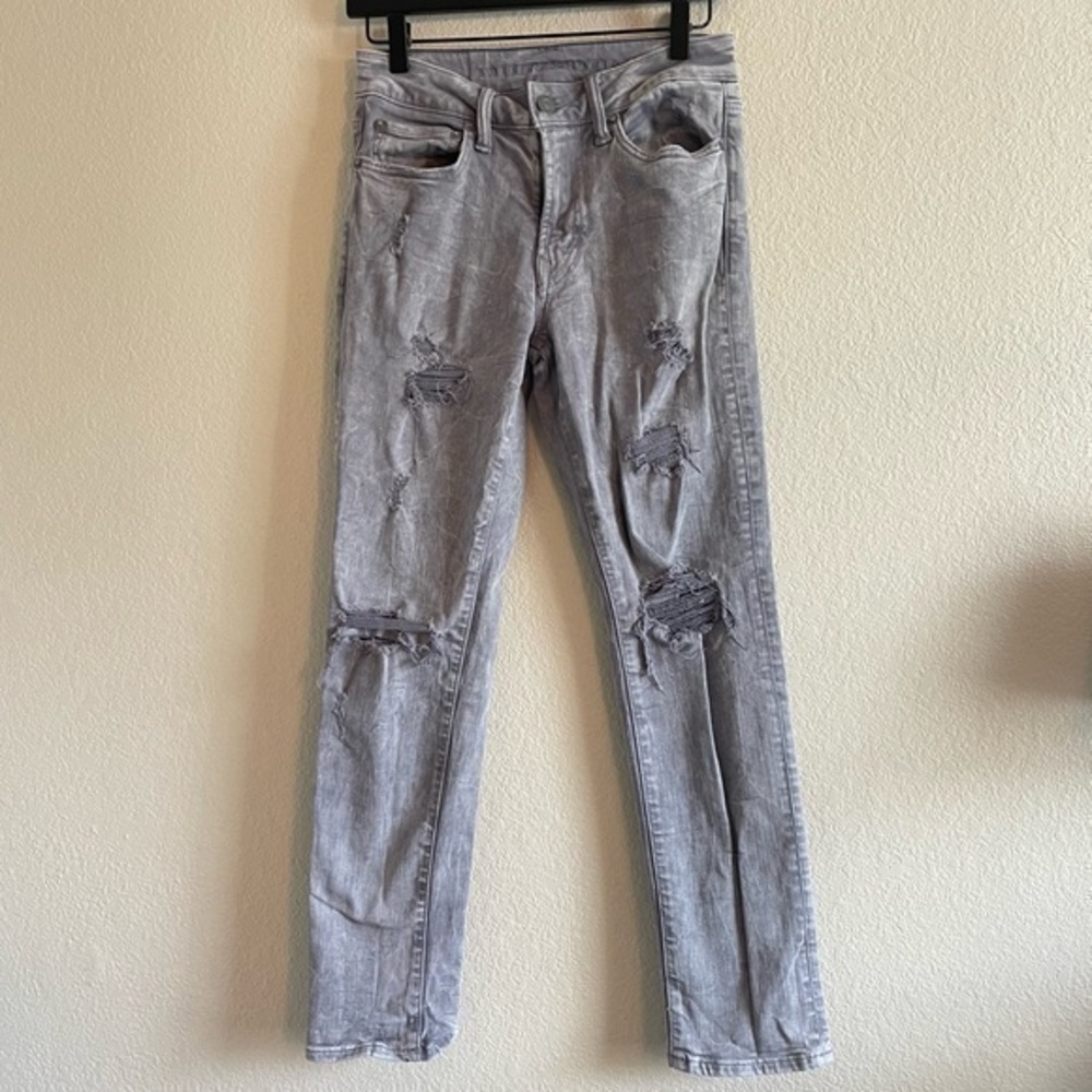 American Eagle Gray Distressed Slim Style Jeans Acid Wash Mens Size 28 x 30